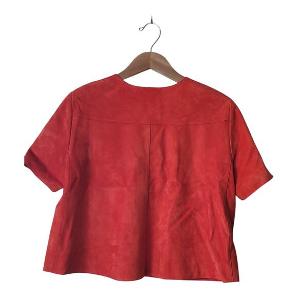 Akris Punto Women's Red Suede Cotton‎ Lined Full Zip Short Sleeve Jacket - Picture 2 of 11